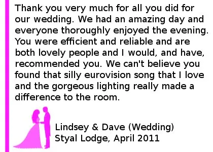 Styal Lodge Wedding DJ Review
